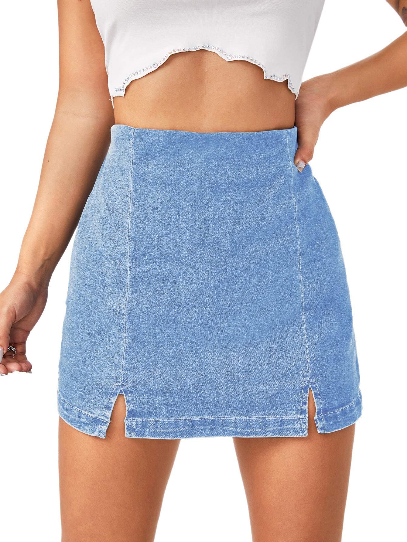 FloernsWomen's Casual Split Hem High Waist Denim Skorts Skirt Shorts