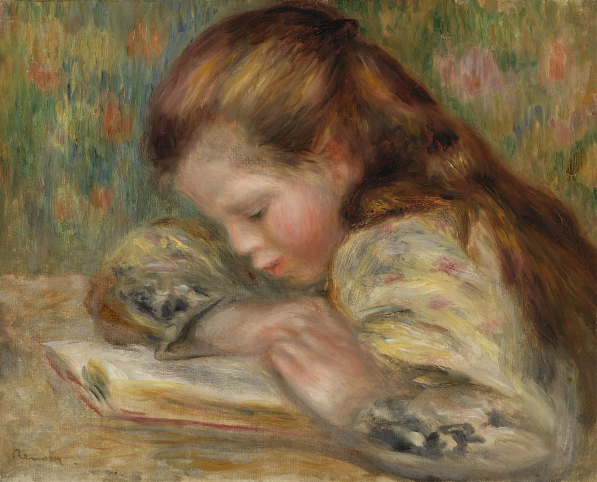 RZHRHJES Retro Picture Portrait Oil Painting Modern Wall Artwork Child Reading by Pierre Auguste Renoir Canvas Poster for Office Decor 60x90cm