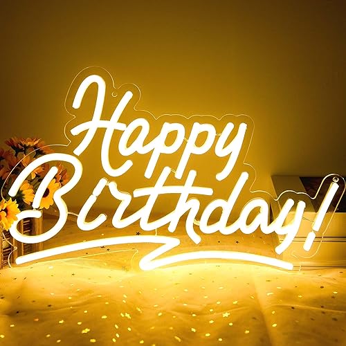 Miniatura 8 de Letrero de neón de feliz cumpleaños para decoración de pared, letrero LED de cumpleaños para decoración de telón de fondo, decoración de fiesta