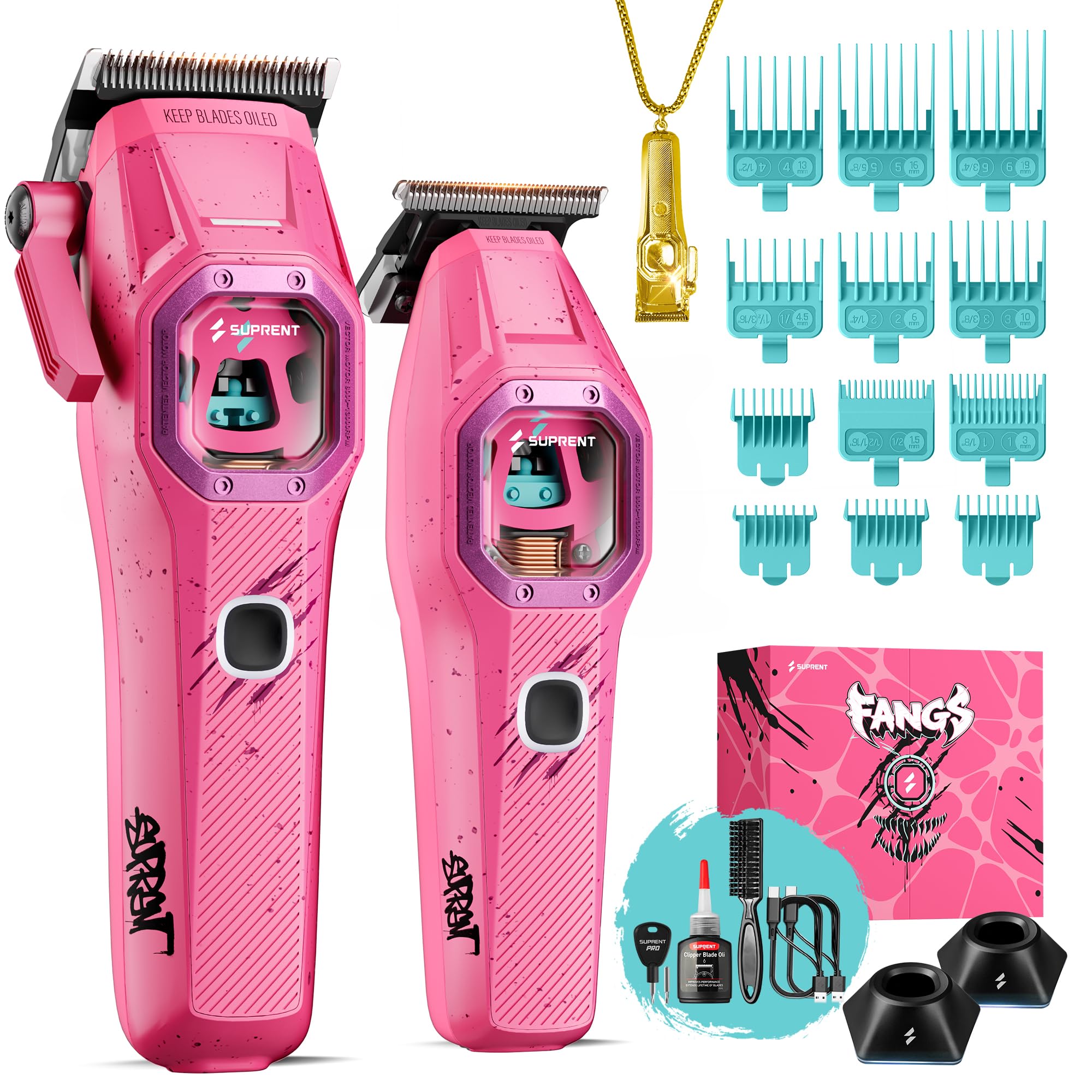 SUPRENT Fangs Professionelle Haarschneidemaschine – Hochleistungs-Haarschneider mit 13.000 U/min Vector-Motor, professionelles Haarschneide-Set mit KI-Geschwindigkeitssteuerung