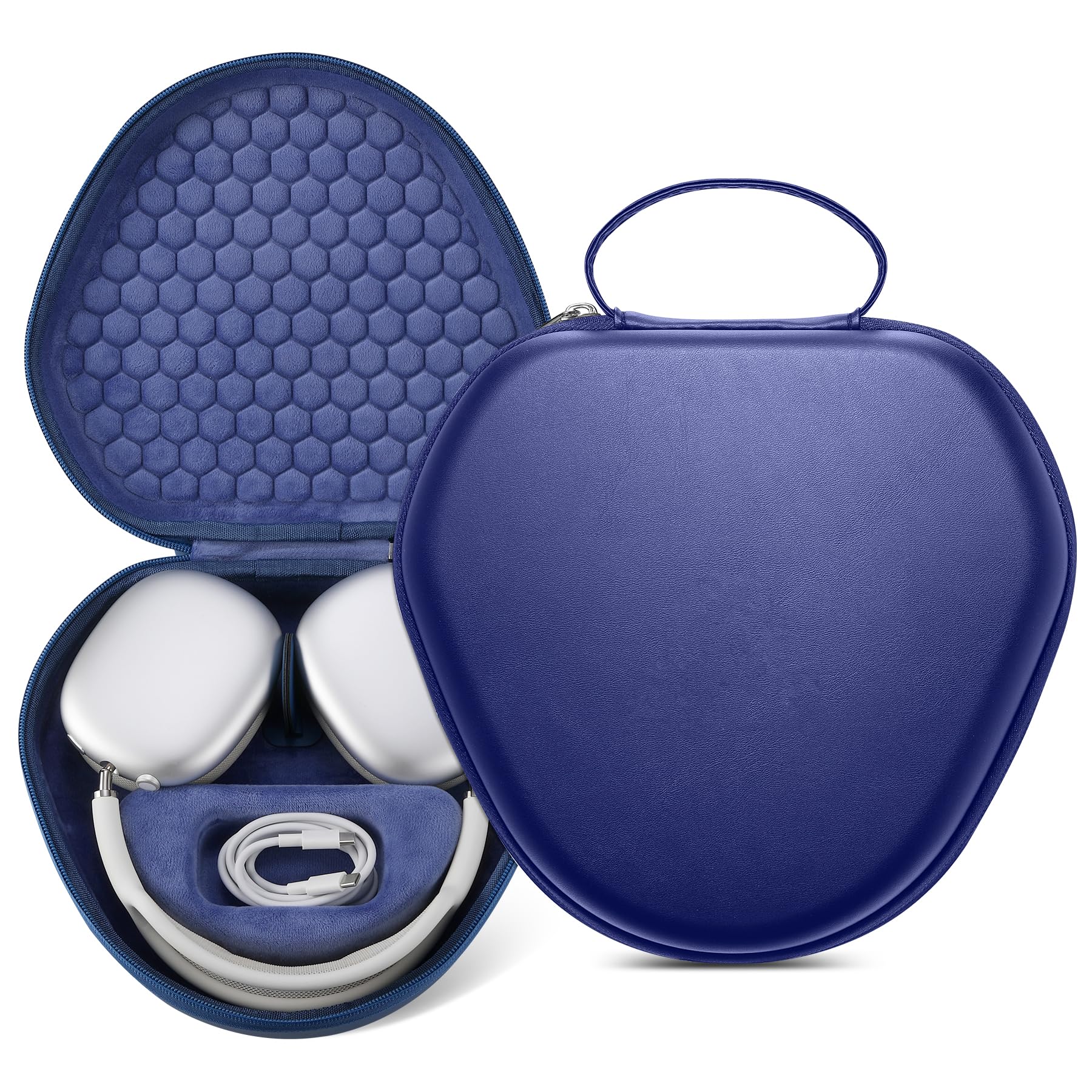 Maxjoy for Airpods Max Case, Smart Case Supports Sleep Mode, Hard Organizer Portable Travel Carrying Cover Storage Bag for Apple AirPods Max Headphone, Dark Blue-EVA