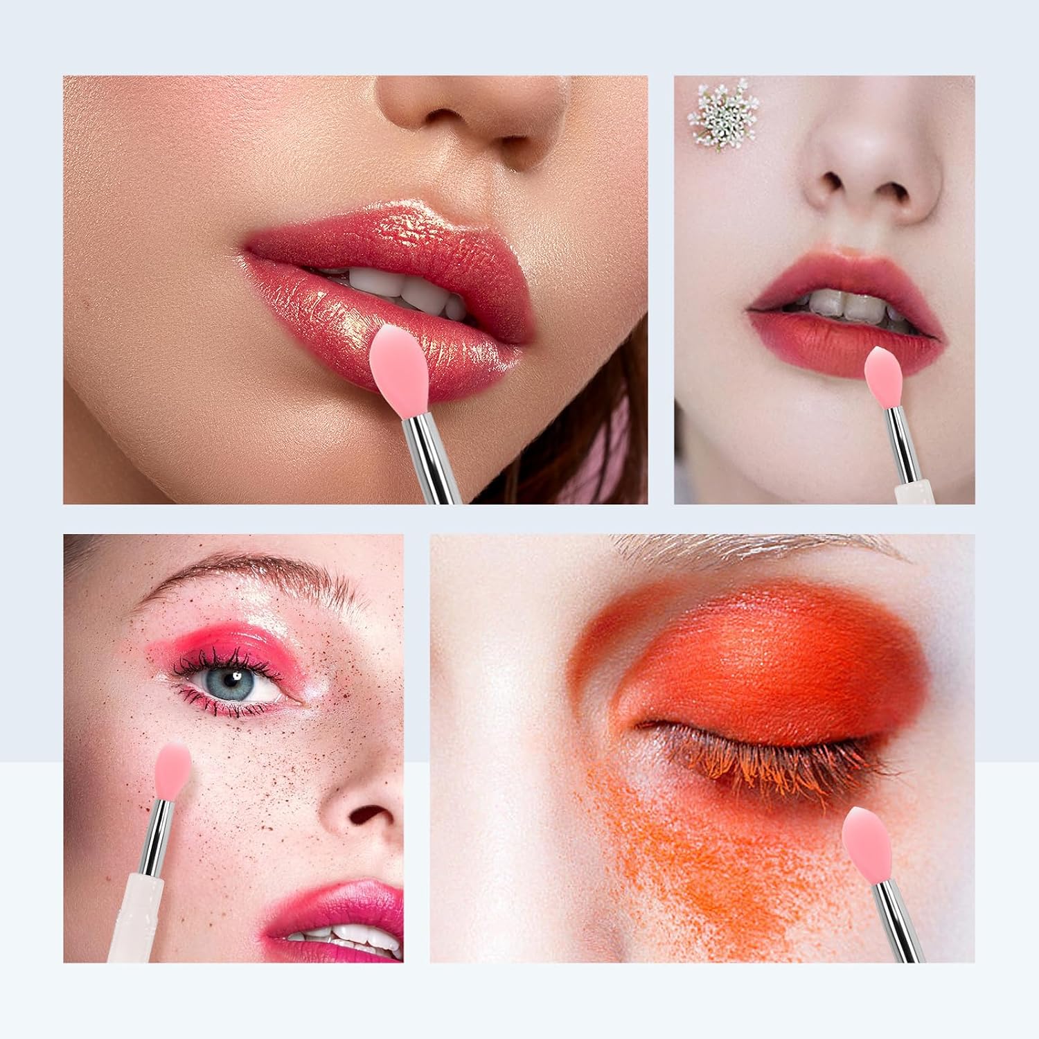 Silicone Lip Brush, 4pcs Pink Lip Gloss Wands with Cap, Soft Silicone Bristles, 6 Inch Length, For Lip Gloss, Cream, Mask Oil