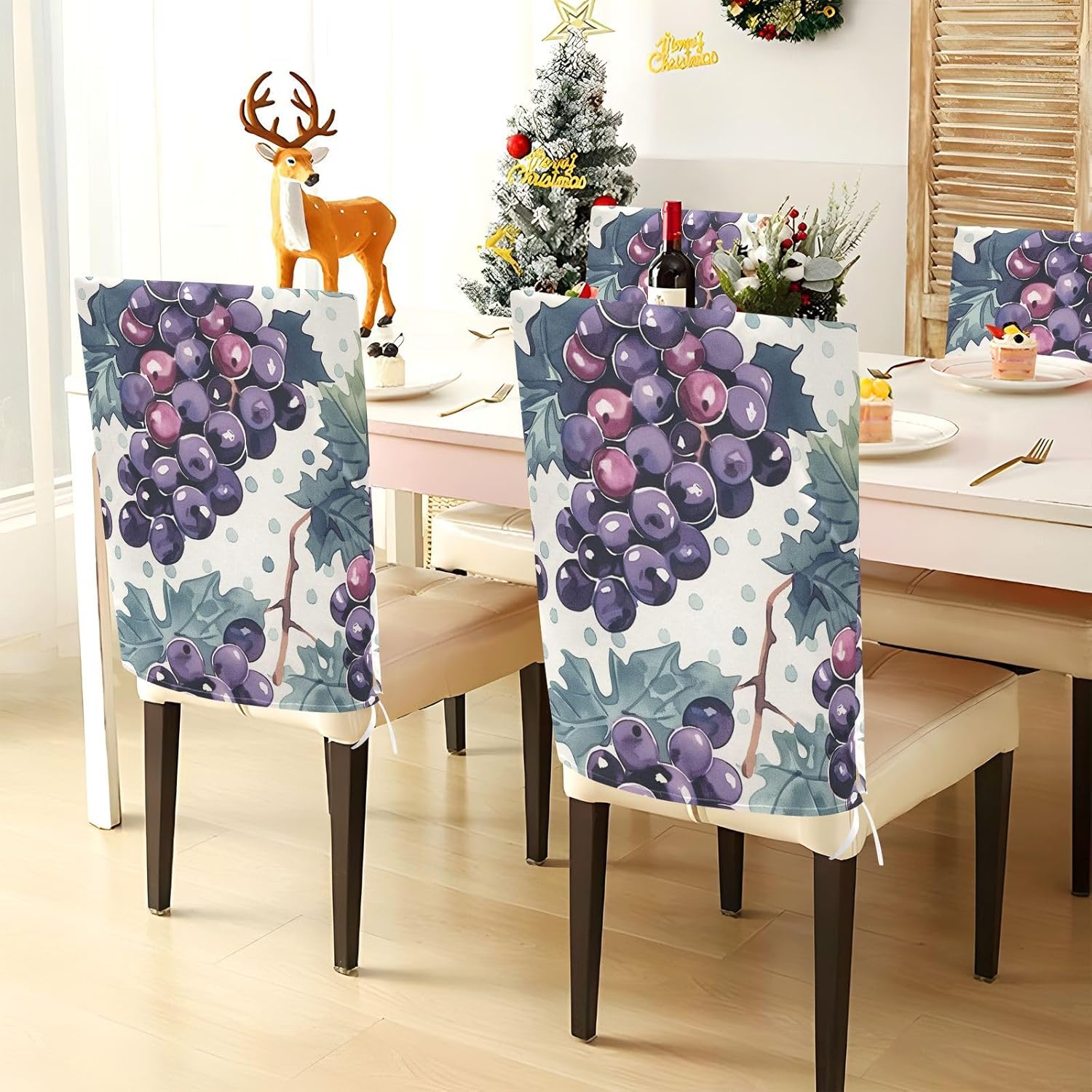 ALAZA Grape Dots Chair Back Cover Set of 6, Washable Reusable Removable Chair Slipcovers Decorative Chair Cover for Home Kitchen Wedding Party