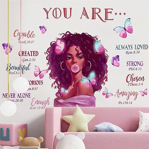 Miniatura 6 de Calcomanías de pared con diseño de mariposa de niña negra, citas inspiradoras de sacinora con palabras motivacionales, vinilo extraíble para niñas,
