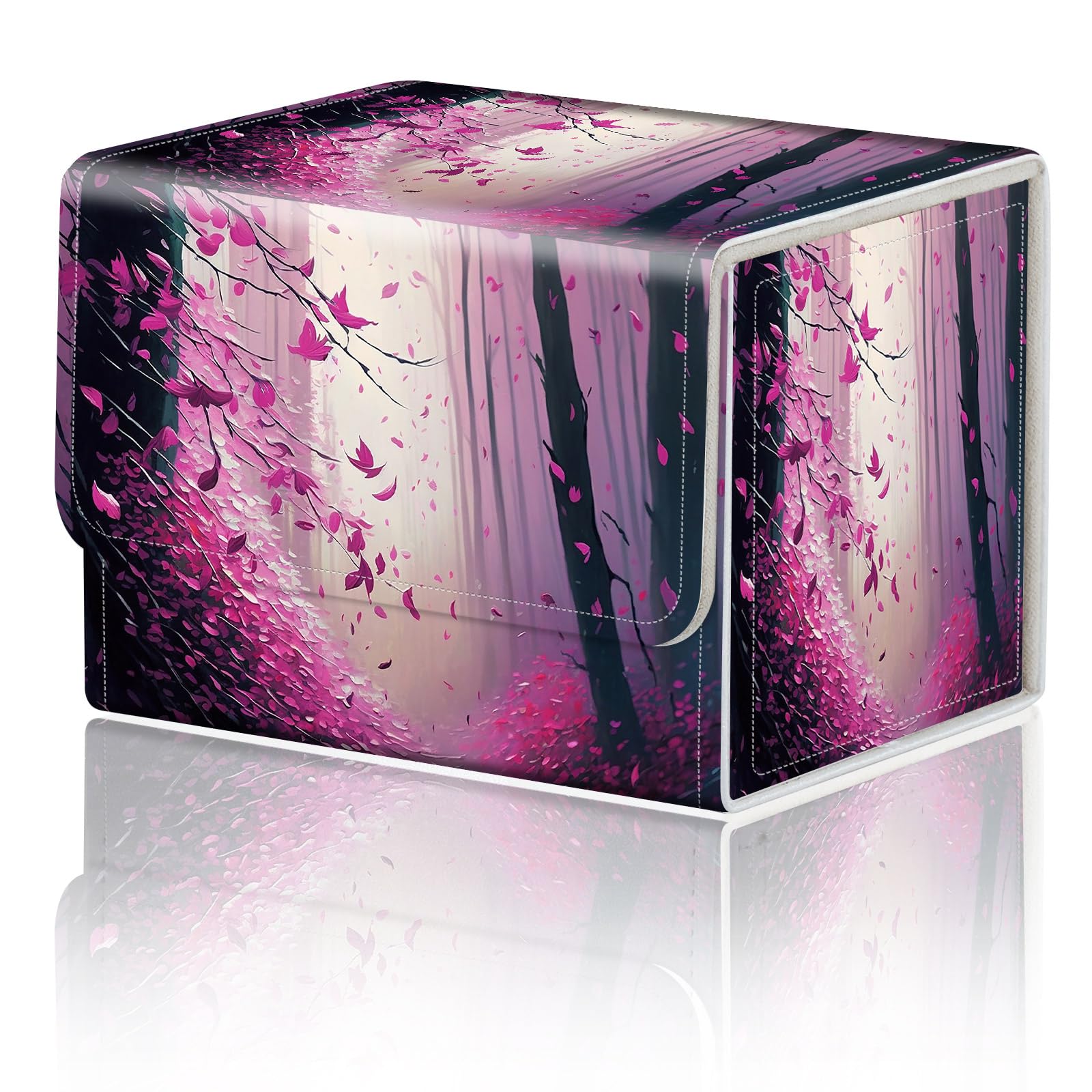 DEGDFSGR for TCG MTG Card Game Storage Box Organizer Trading Card Case Commander Deck Box Magnetic Closure Creative Pattern Up to 200 Cards, Fantasy Pink Purple Forest — image 1