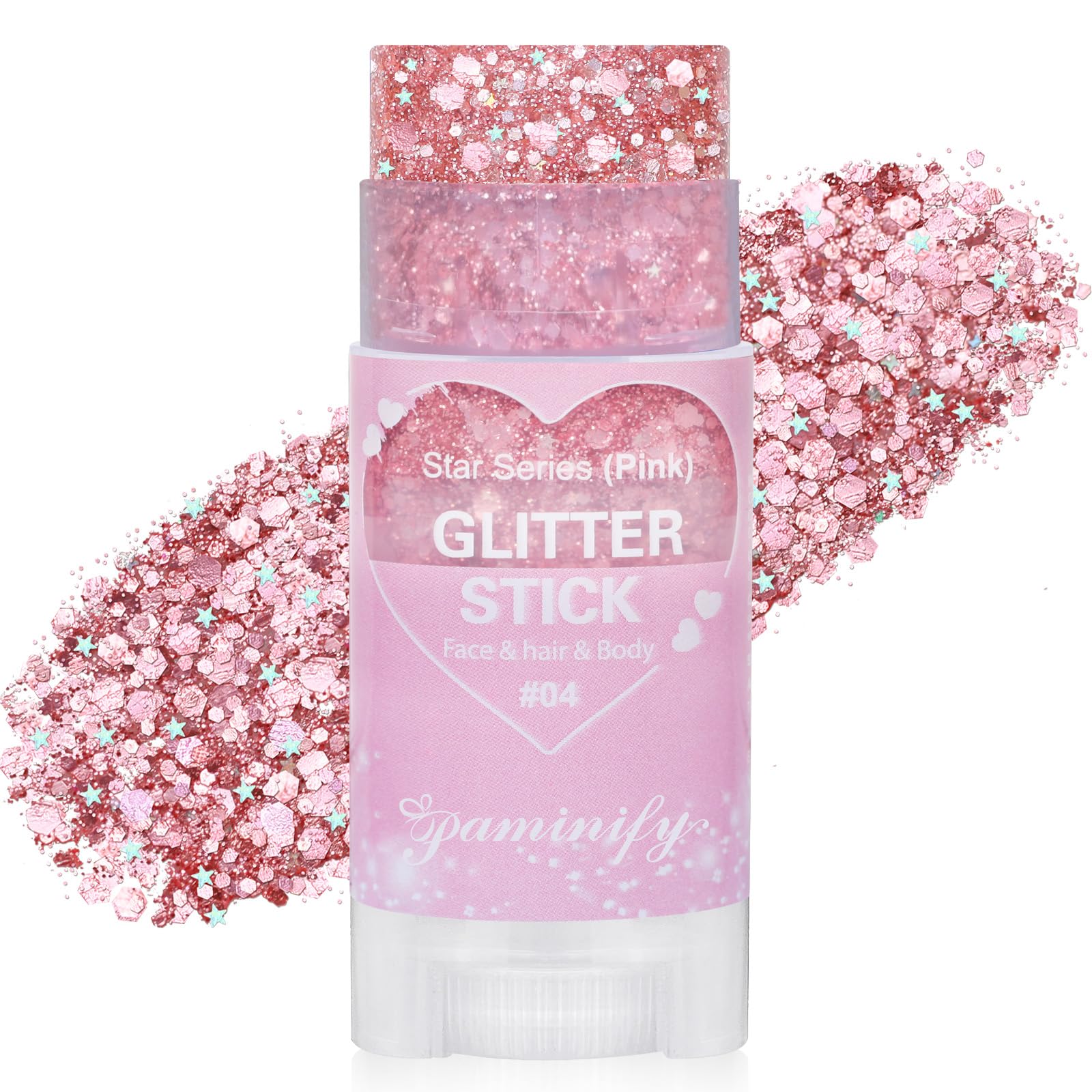 Paminify Pink Hair Glitter Stick,Cheer Body Face Glitter,Waterproof Singer Concert Music Festival Pink Out Accessories for Spirit Week,Halloween