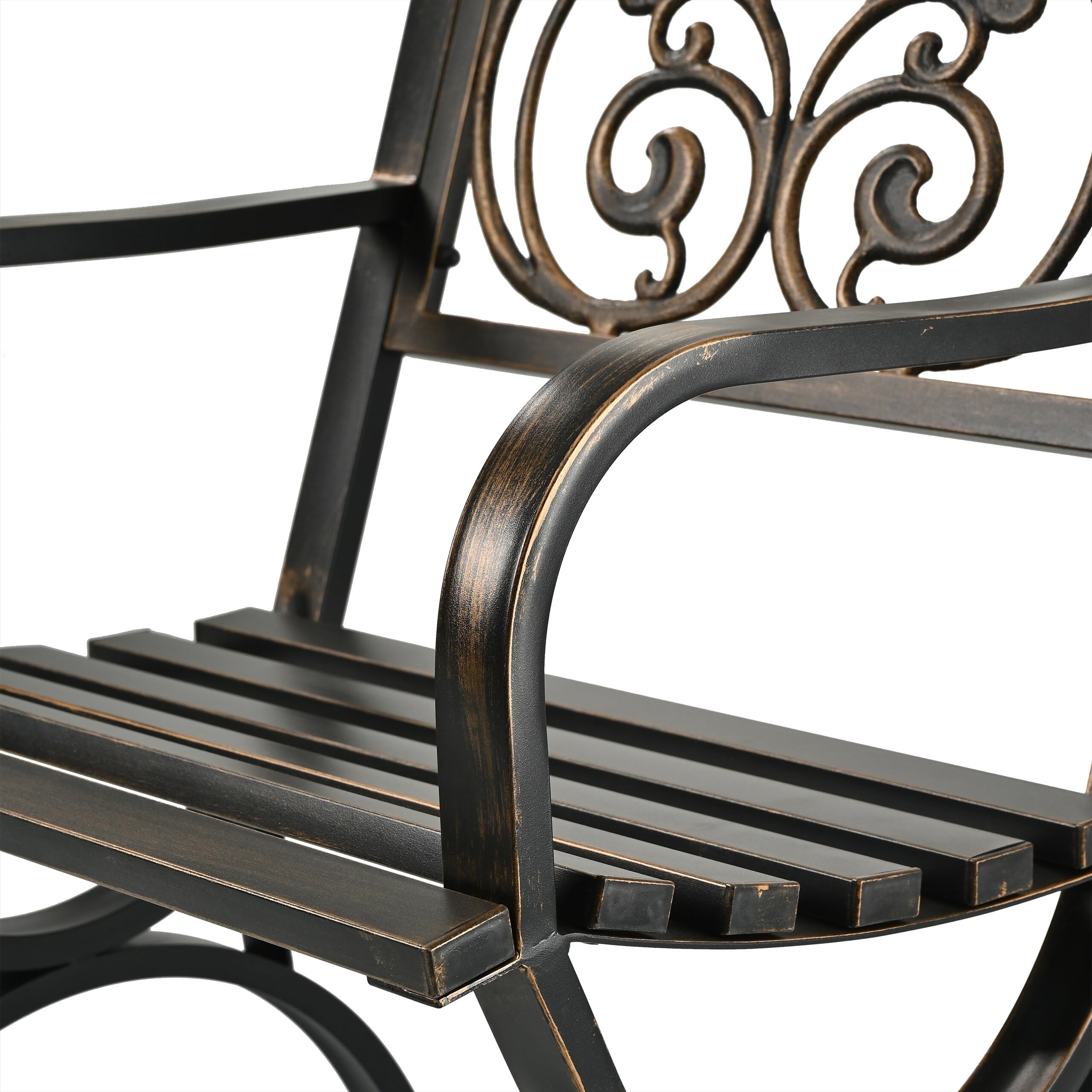 Silla de jardín Relaxdays, con reposabrazos, Extra Ancha, Metal, sillón Vintage, HBT: 85,5 x 60 x 56 cm, Negro/Bronce