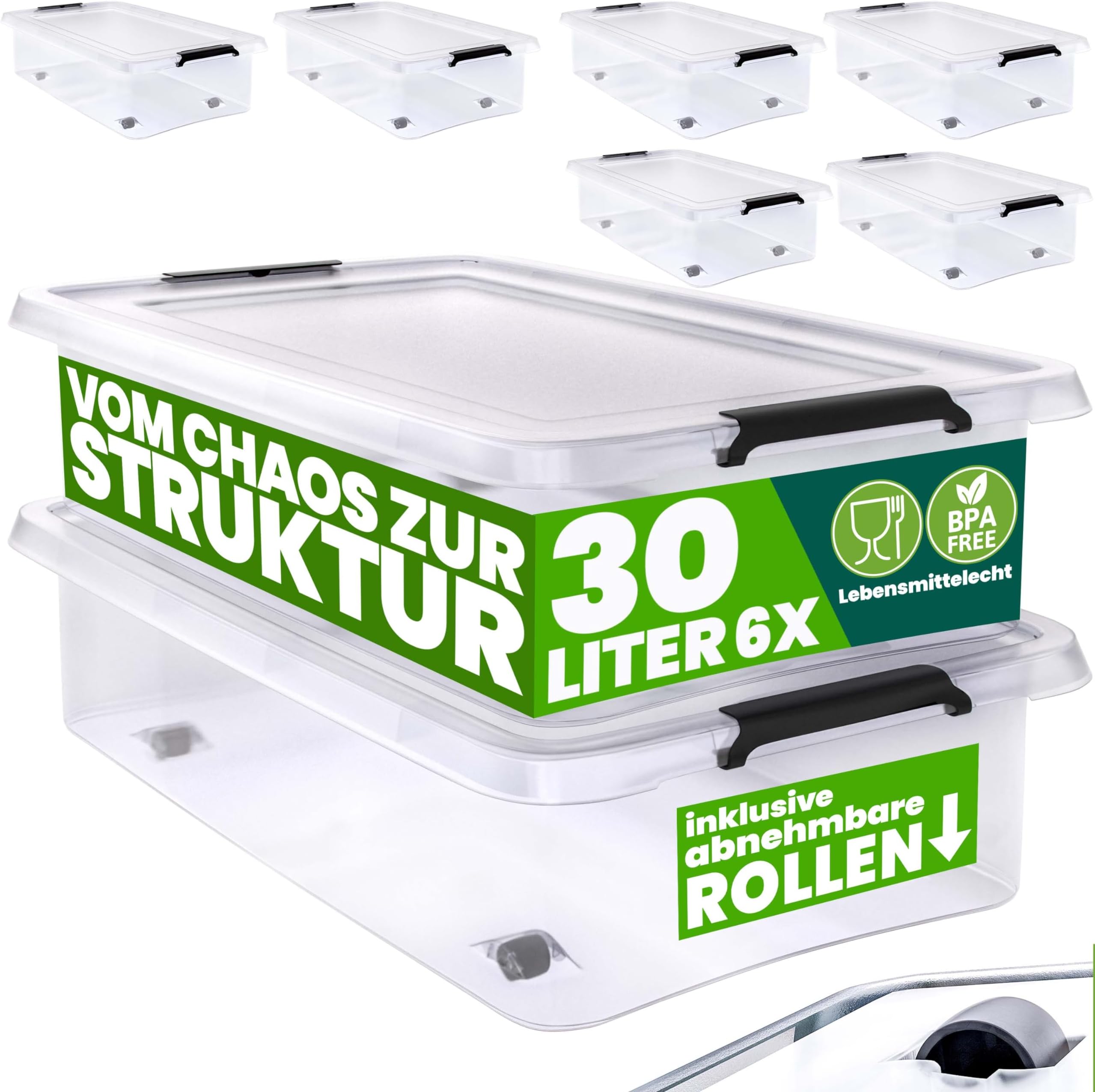 Deuba® Opbergdozen, 4 x 60 l, met deksel en wieltjes, stapelbaar