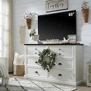 SinCiDo Farmhouse Dresser for Bedroom, 6 Drawer Dresser Chest of Drawers Organizer Storage, Wood Rustic Tall Dresser Chest of Drawer for Closet, Living Room, Children's Room, White