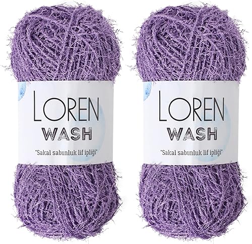 Miniatura 3 de Loren Wash, 2 madejas (paquete de 2) Scrubby Yarn, 100% poliéster, total 17.6 oz (500 g), cada 3.52 oz (100 gr)  92 yardas (278.9 ft), peso del hilo