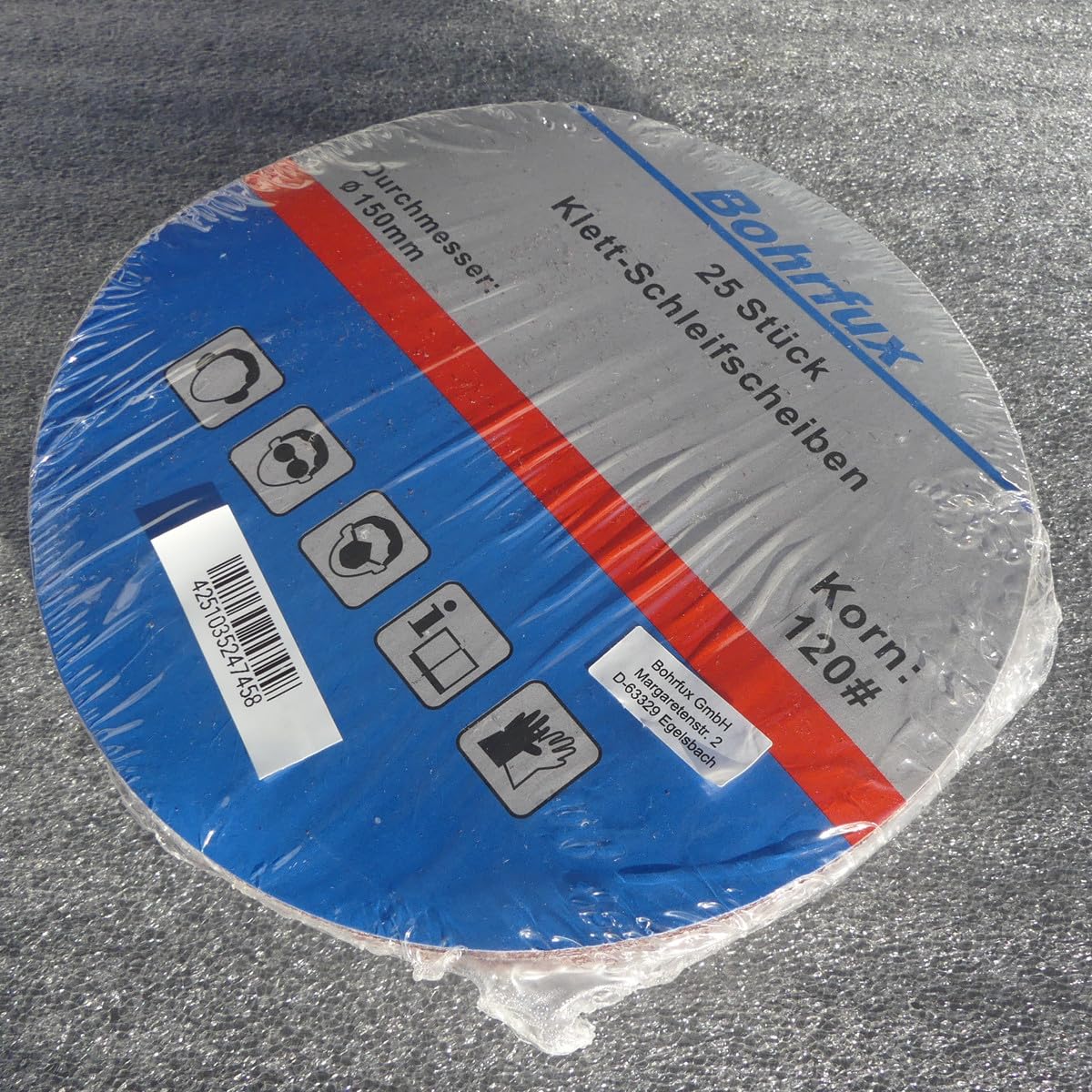 25 discos abrasivos de 150 mm de diámetro, grano sin perforar, P40, P60, P80, P100, P120, P150, P180 y P240, papel de lija de Bohrfux (grano P120)