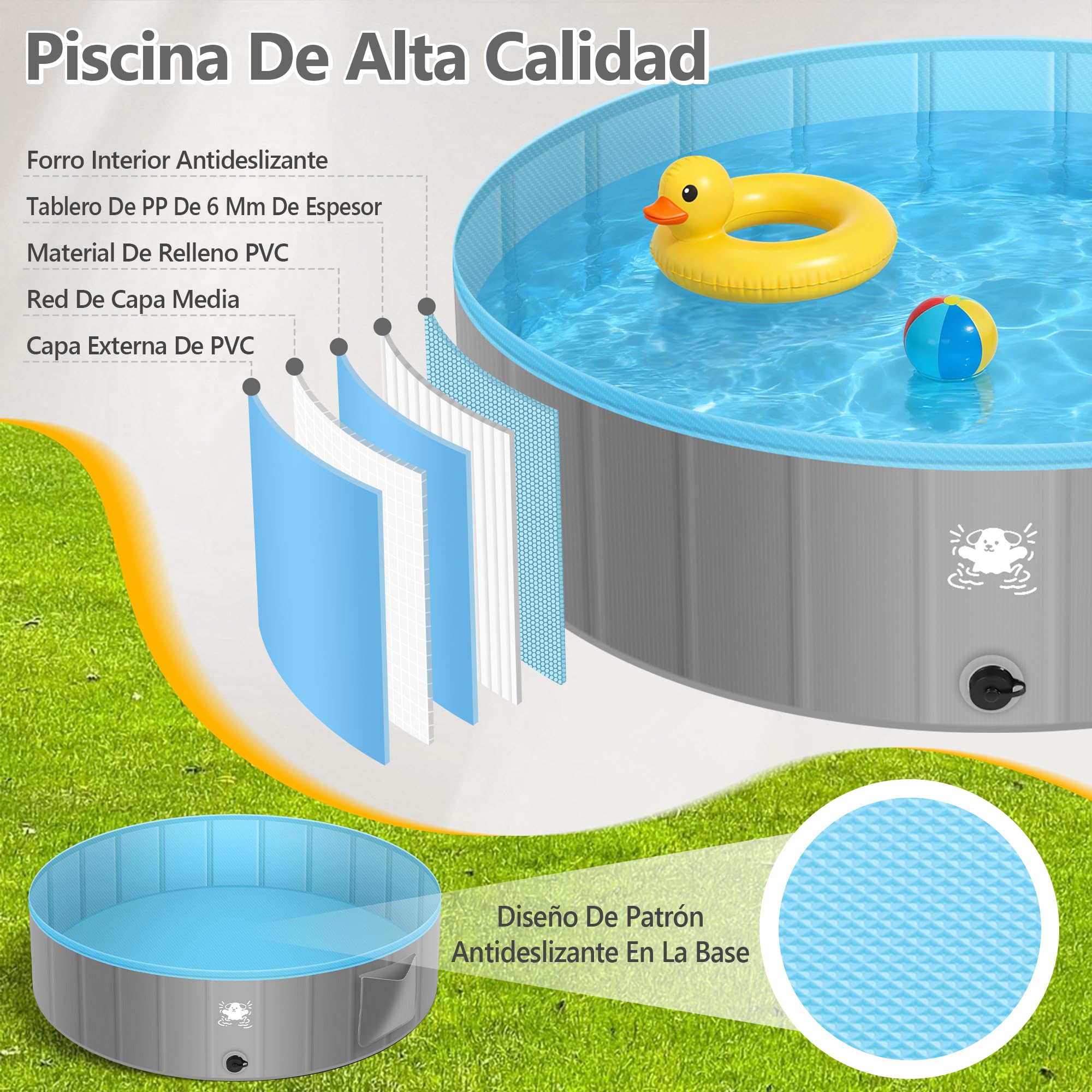 FORMIZON Piscina Plegable para Perros, Piscinas Perros para Grandes Pequeños, Rigida, Antideslizante y de PVC Engrosado, Piscina Portatil para Perro Niños (160)