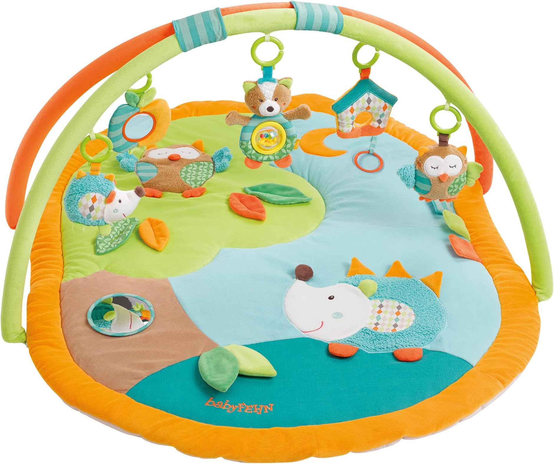 Fehn 071559 Sleeping forest 3-D Activity Mat / Play Arch with 5 Removable Toys for Babies to Play with and Have Fun, from Newborns Upwards – Dimensions : 80 X 105 cm