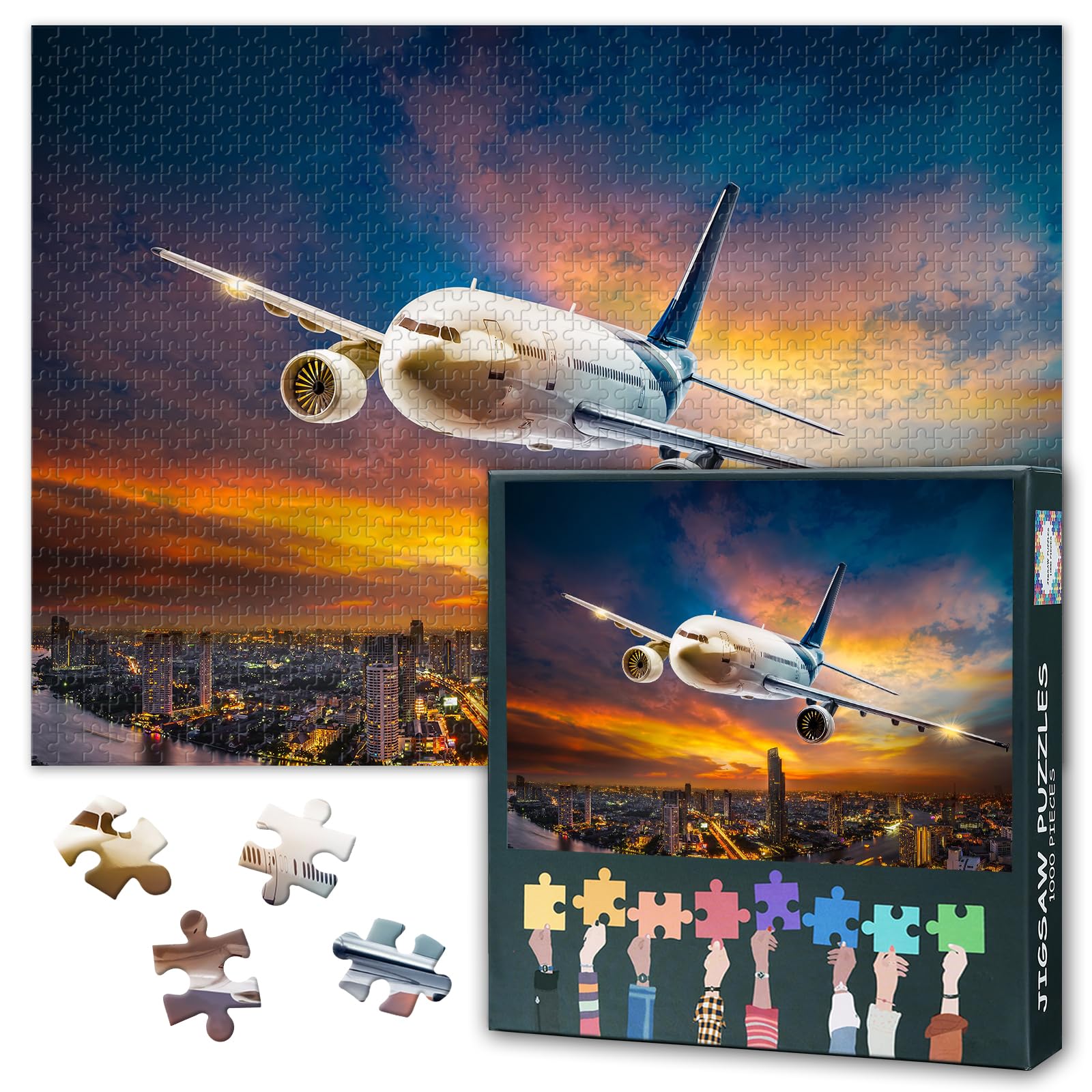 Airplane Jigsaw Puzzles for Adults 1000 Piece Aviation Art Painting Inspirational Poster Jet Flight Picture Executive Office Motivational Study Toy Craft Premium Paper 27.5x19.7 Inch