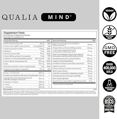 Miniatura 2 de QUALIA MIND  La mezcla definitiva para la salud cerebral*  Nootrópico formulado por médicos para alimentar la concentración y la concentración*