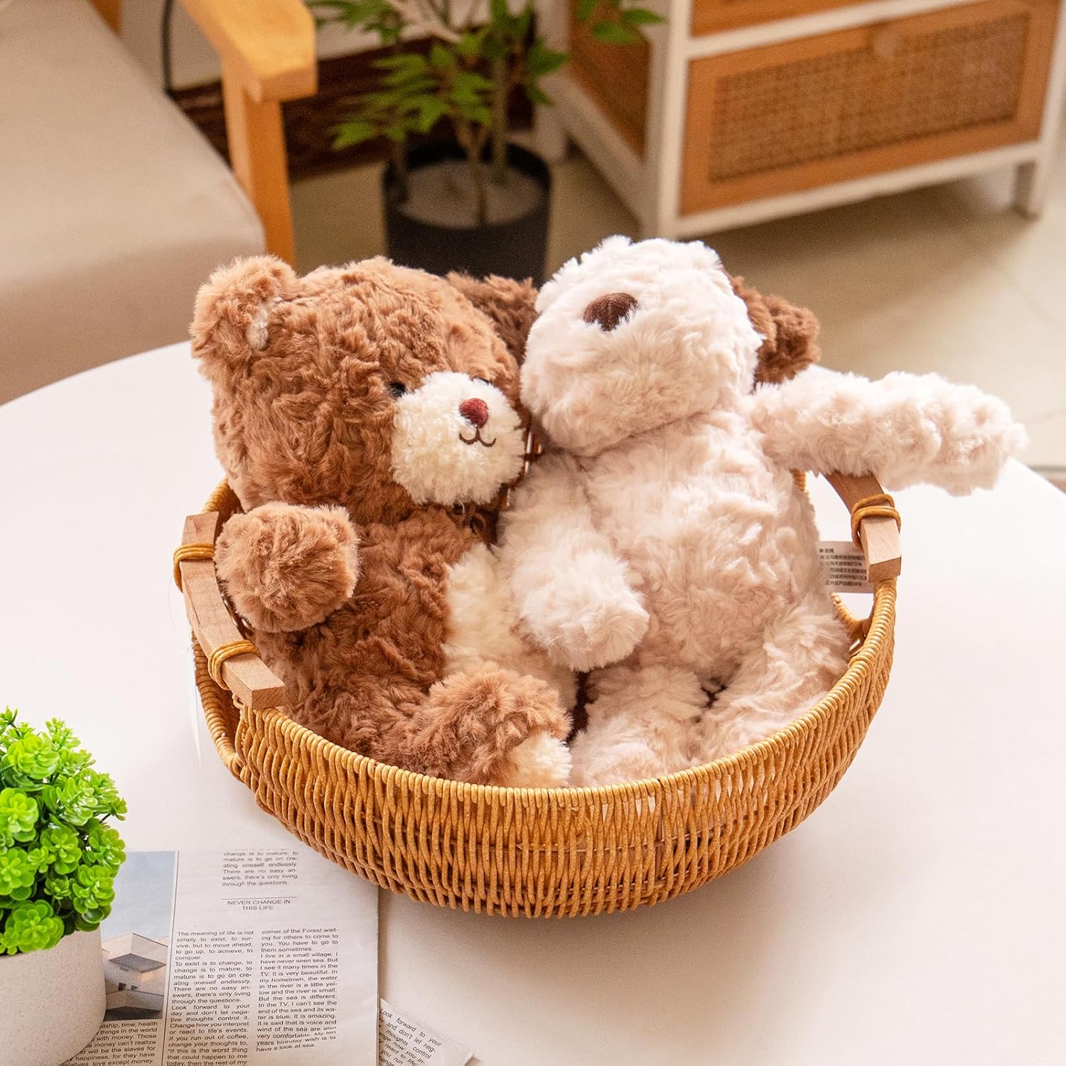 Storage Basket with Wooden Handle Fruit Basket Storage Basket Solid PP + Iron Frame Construction Ideal for organizing fruits, snacks, and toys. (Brown)