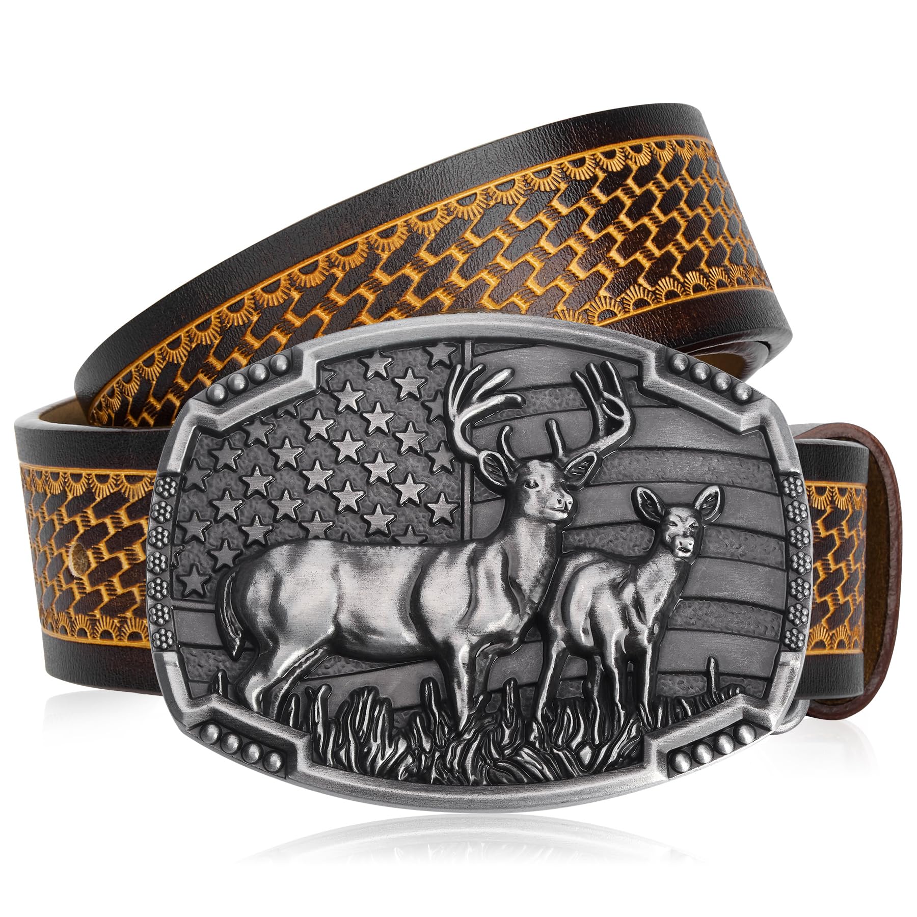 BISON DENIMWestern Cowboy Leather Belt for Men Women Cowgirl, Mens Buckle Belt for Jeans, Country Belt, Men's Gifts