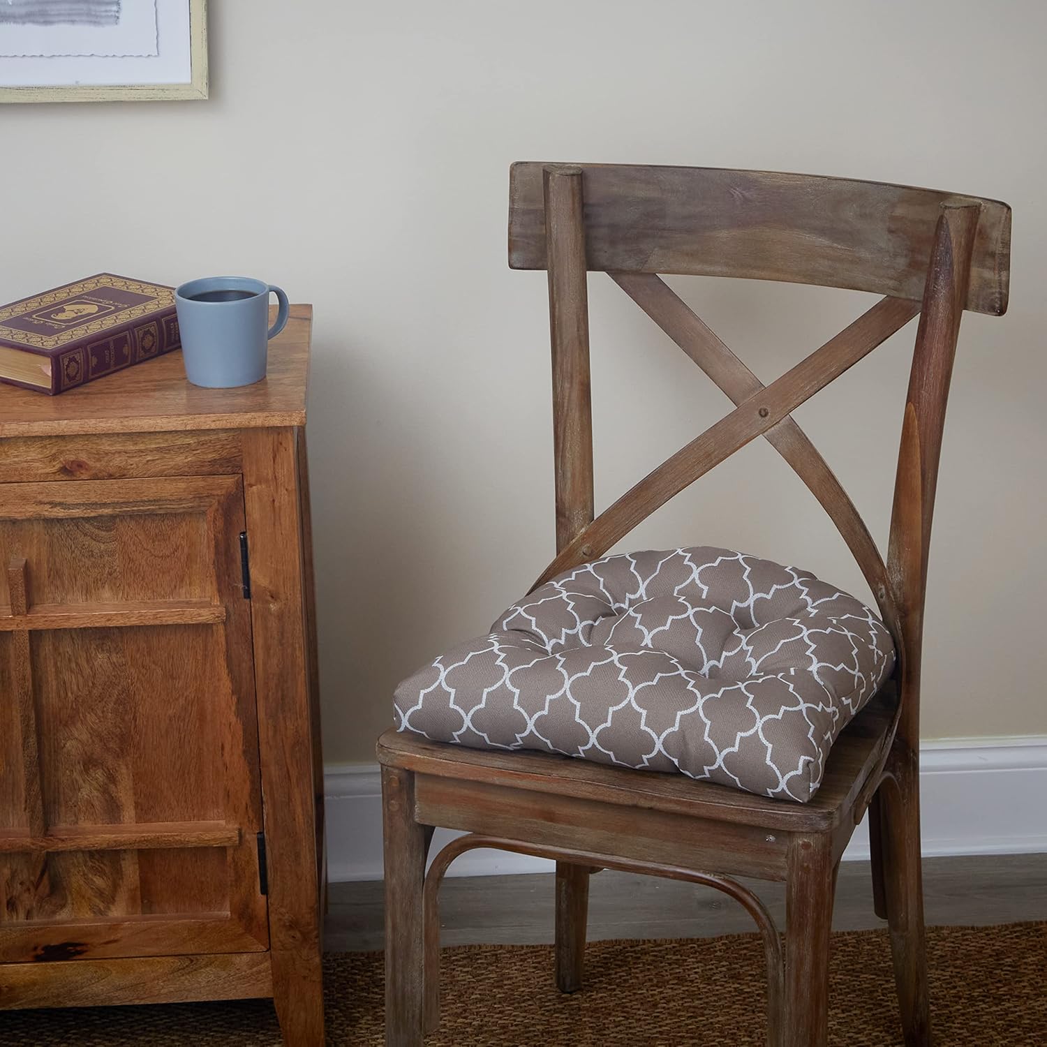 Klear Vu Gripper Overstuffed Universal Non-Slip Dining Chair Cushions for Kitchen Decor or Office Use, U-Shaped Skid-Proof Seat Pad, 15x15 Inches, 2 Count (Pack of 1), Geo Tan 2 Count (Pack of 1) Geo Tan