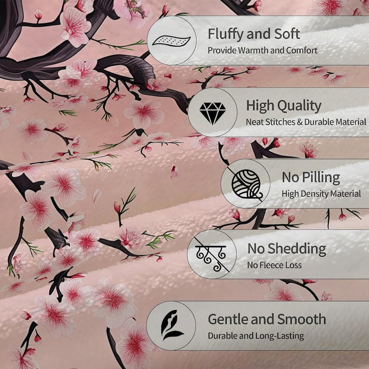 Beautiful Cherry Blossom Blanket - Soft, Cozy, and Lightweight Flannel Throw, Ideal for Couch, Bed, and Travel - Fluffy, Fuzzy Home Decor for Outdoor and Indoor Use 60"x50" - Image 4