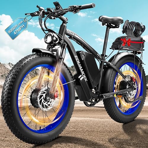 9000W-Peak 58V Peak 34Ah Battery Dual-Motor-Ebike for Adults, 42-46MPH 105 Miles Range Fast-Ebike-Dual-Motor-Electric-Bike,24"*4.0" Men Fat-Tire-Electric-Bicycle Lockable Suspension