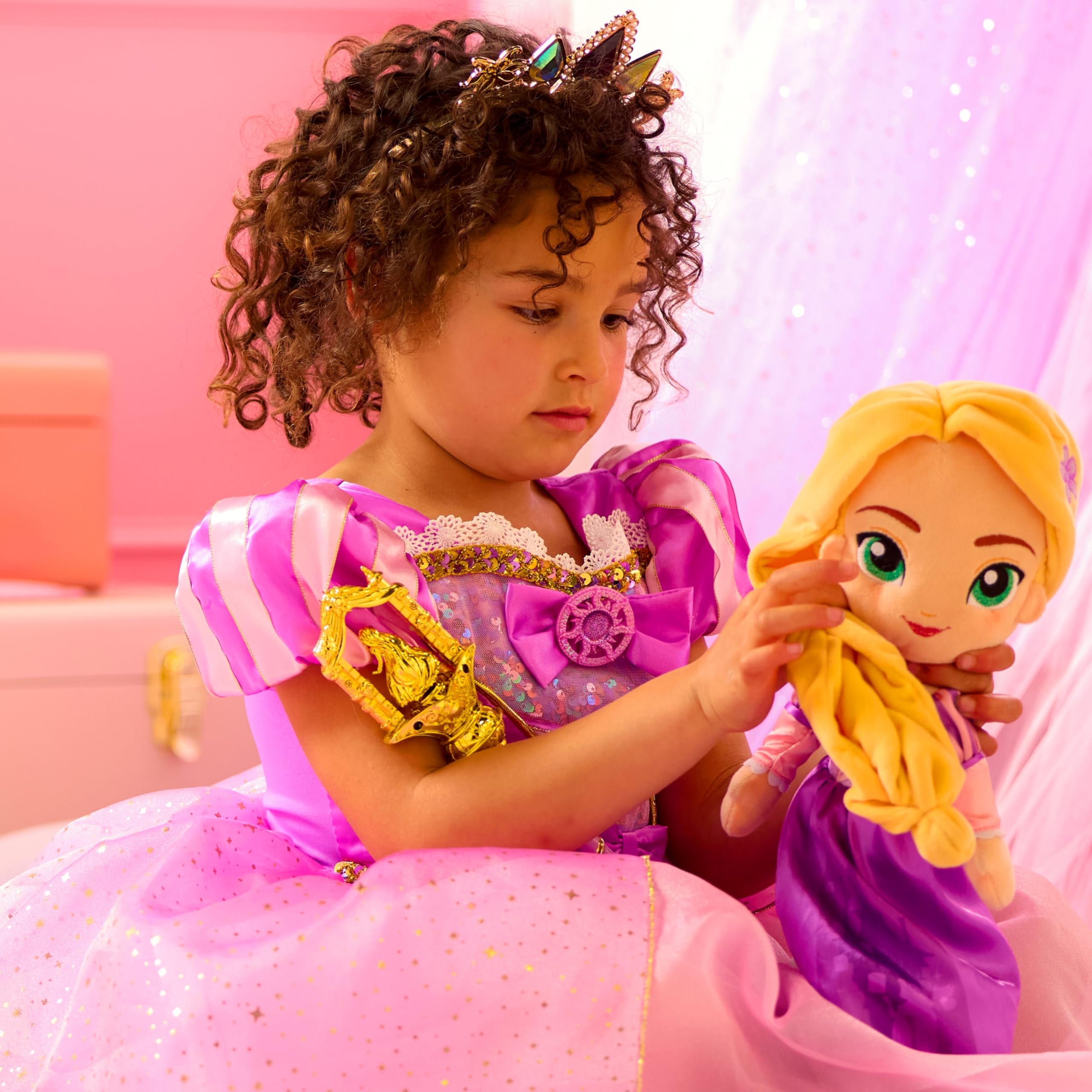 Disney Store Official Diadème Raiponce pour enfants, accessoire de déguisement avec finition dorée, fleurs de soleil et strass violets