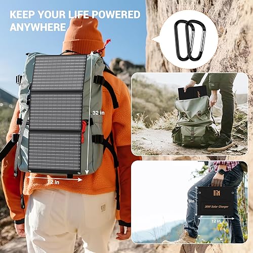 Miniatura 7 de Cargador solar portátil de 30 W, panel solar plegable con USB C y USB A 18 V MC4 DC para camping, mochilero, viajes, carga rápida para iPhone, LG,