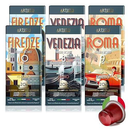 Artuzzi Cápsulas de espresso de 120 quilates para máquinas originales compatibles con Nespresso 40 Ristretto 40 Lungo 40 Espresso Aluminio y