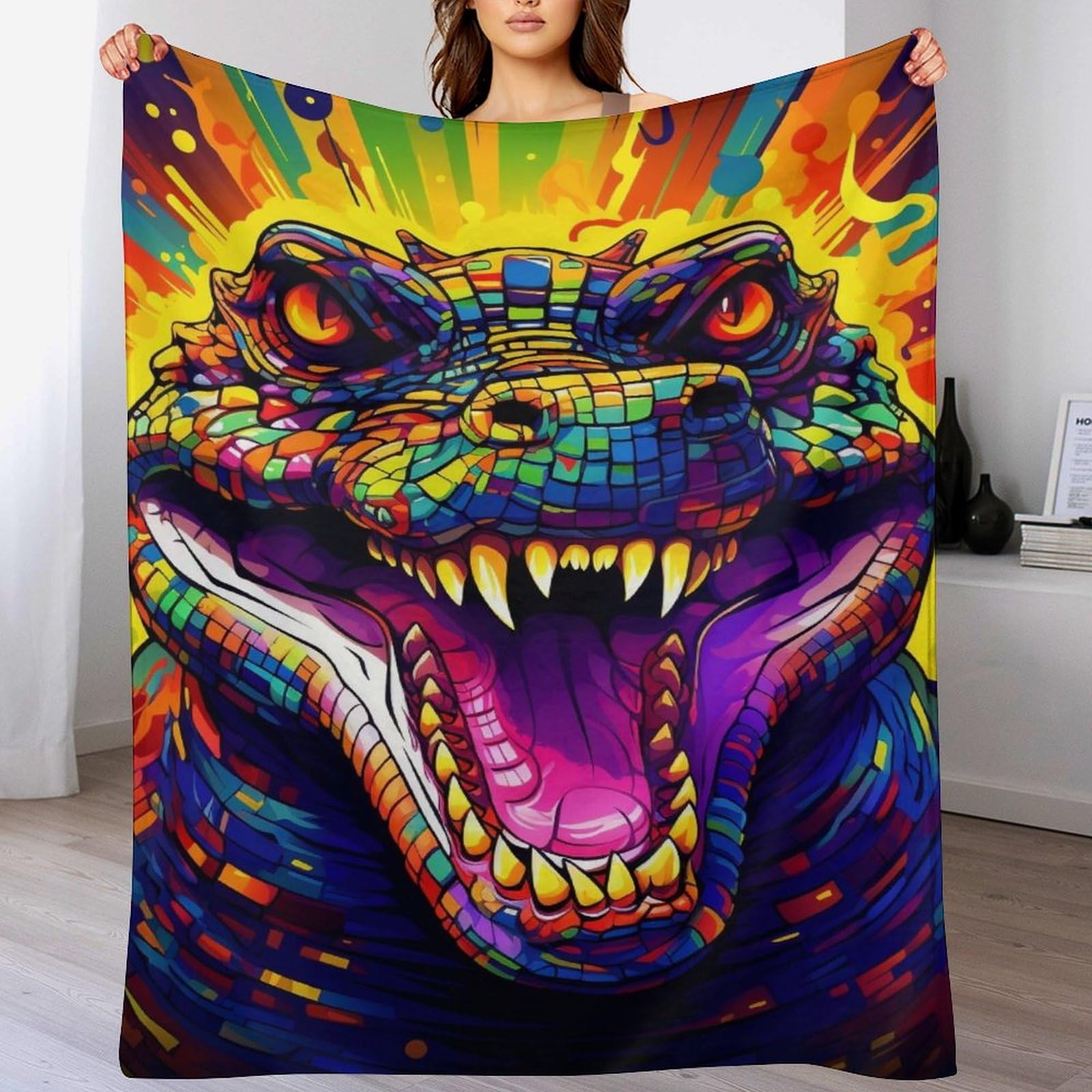 Couverture canapé chaude motif crocodile pour vos soirées cocooning au salon