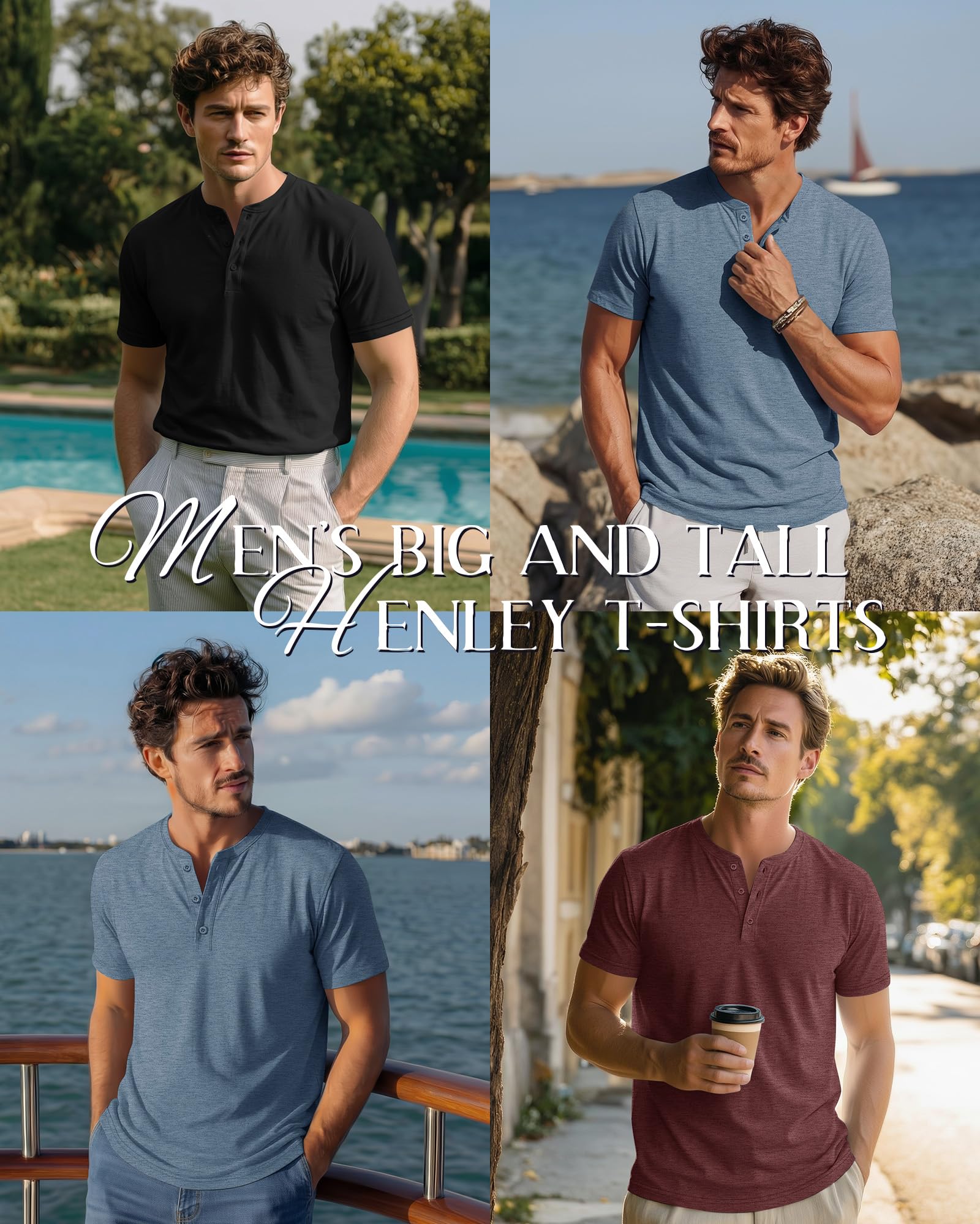 Ficerd 3er-Pack Henley-Shirts für Herren | Übergröße & Langgröße, Kurzarm, Übergröße Mit Knöpfen, Polo-tops, Weit Geschnitten, Übergroß, Sommer, Sportlich