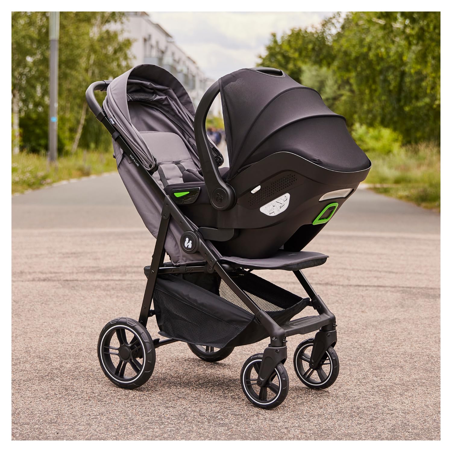 Hauck Shop N Care Travel Set Olive 2in1 Kombikinderwagen ab Geburt bis 22 kg mit i-Size Babyschale Buggy Liegefunktion UPF 50+