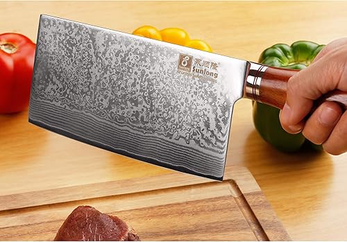 Miniatura 12 de SUNLONG Carne Cleavers 7 pulgadas Damasco Vegetales Cuchillo Japonés Martillado Damasco Acero Sangre, Mango
