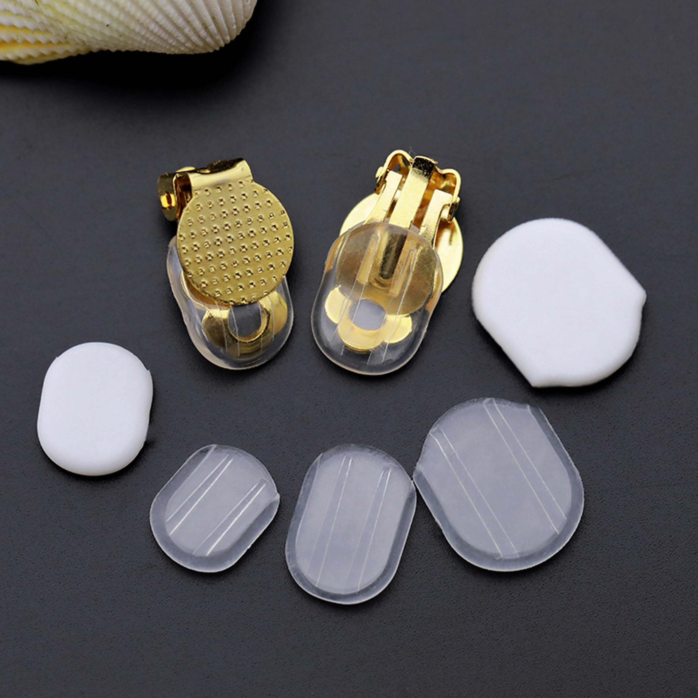 80 Pieces 8 Size Earring Pads TPE Material (Better Than Silicone) Comfort Earring Cushions for Clips on Earrings, Clear, White (Clear White)