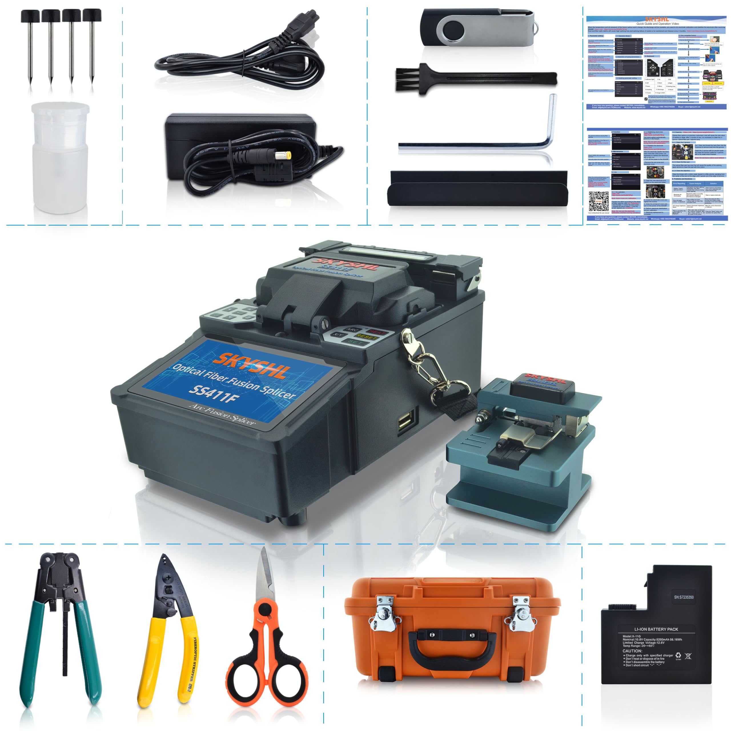 Kern zu Kern Glasfaser Spleißgerät 4,3-Zoll-Touchscreen Mini LWL Spleißgerät Optical Fiber Splicing Fusion Splicer Fusionsspleißgerät mit Auto Spleißen und Auto Heizung-SS411F-211