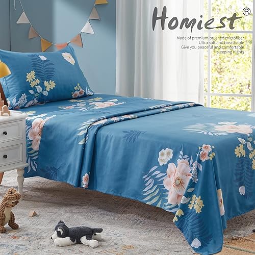 Miniatura 2 de Homiest - Juego de sábanas con estampado floral de 3 piezas, tamaño individual, juego de ropa de cama bonito y suave, sábanas botánicas de bolsillo