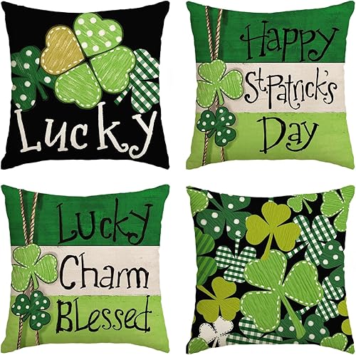 AVOIN colorlife ST Patricks Day Lucky Charm Blessed - Juego de 4 fundas de almohada de 20 x 20 pulgadas, decoración de rayas para sofá