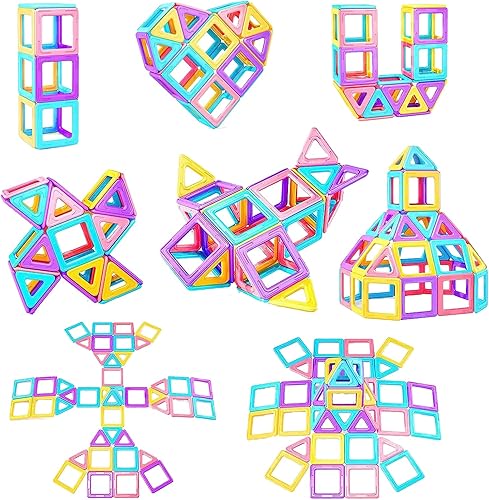 Juego básico de 52 bloques magnéticos, azulejos magnéticos mejorados, juguetes de construcción sensoriales STEM, juguetes educativos magnéticos para