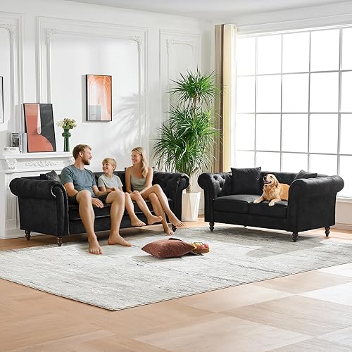 Juego de 2 sofás de piel sintética modernos de mediados de siglo, sofá y sofá biplaza copetudos, muebles para la sala, cómodos muebles tapizados