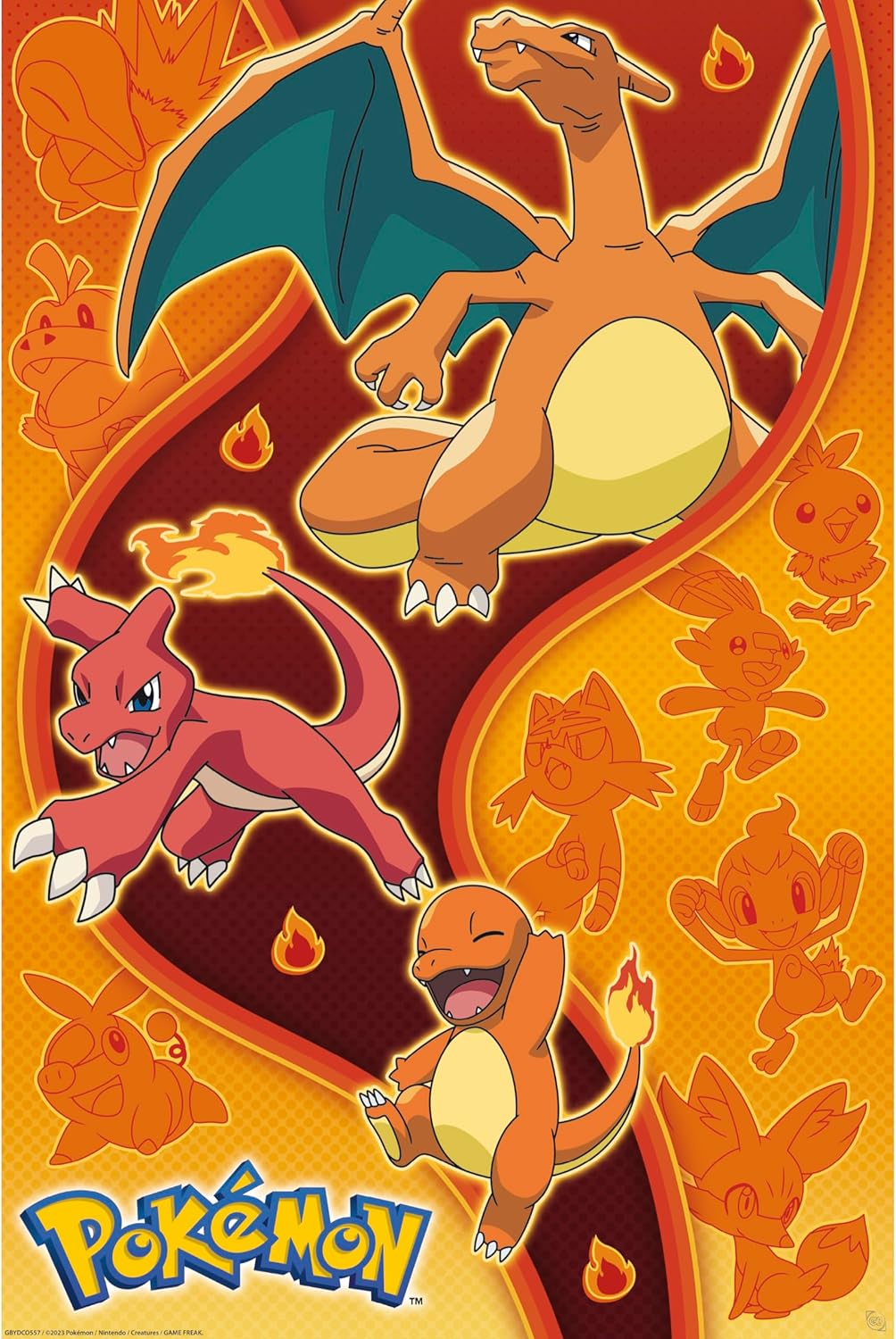 ABYSTYLE GB eye POKEMON Fire Poster, 91.5 x 61 cm, Orange