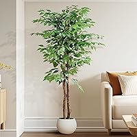 VECELO 6FT Artificial Ficus Tree in Pot - Realistic Faux Silk Leaves & Trunk, Tall Floor Plant for Home Office Indoor Outdoor Decor