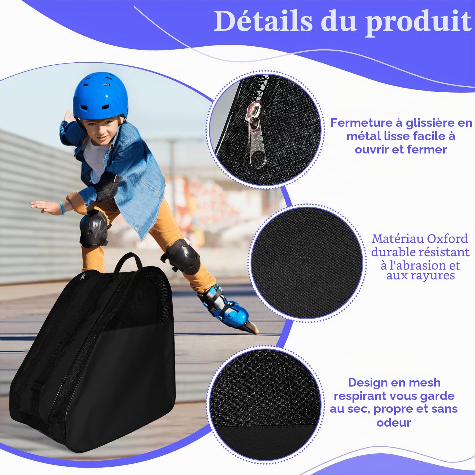 ADERTOS Sac pour Patin à Roulette 40 * 39 * 27CM Sac Roller Sac pour Patins à Glace Sac de Patinage à roulettes Sac Rangement Patin a roulettes Sac de Sport Patinage Sac de Chaussures de Patinage
