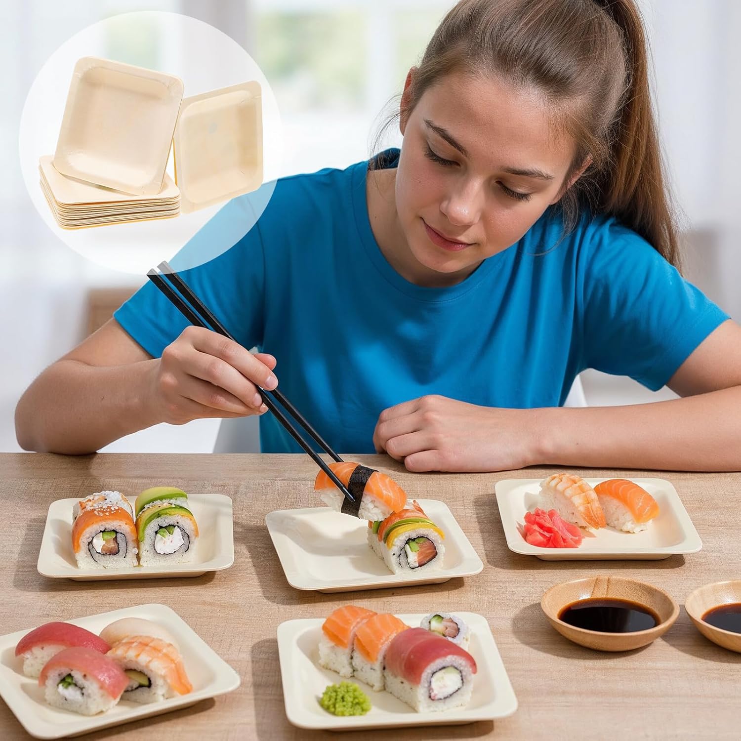 100 Pcs 4.5 Inch Disposable Square Palm Leaf Bowls, Bamboo Plates Disposable, Wood Plates for Party, Wedding, Appetizer, Dessert, Catering, and Home Use