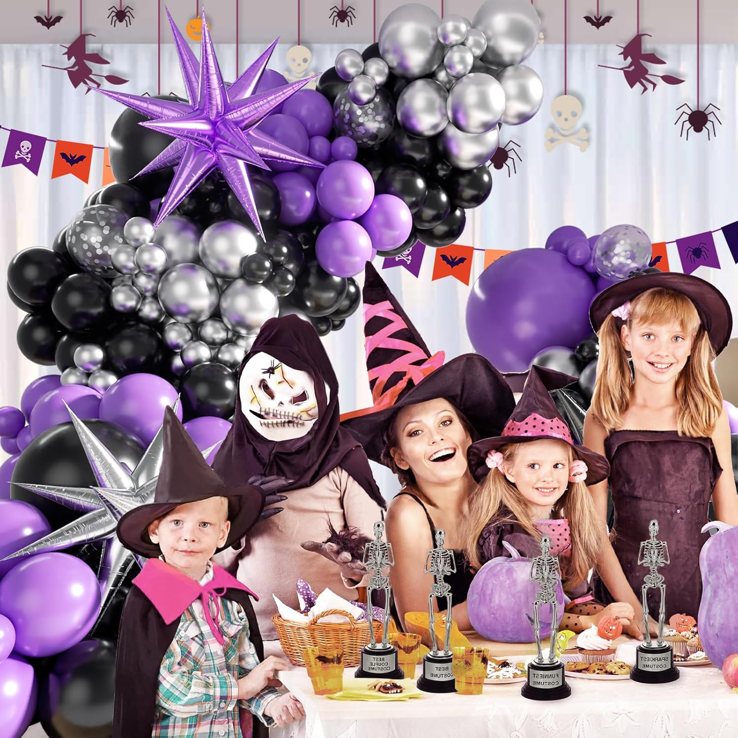 125pcs Purple and Black Balloon Garland Arch Kit, Sliver Confetti Metallic Purple Balloons for Graduation Halloween Birthday Party Decorations - Image 7