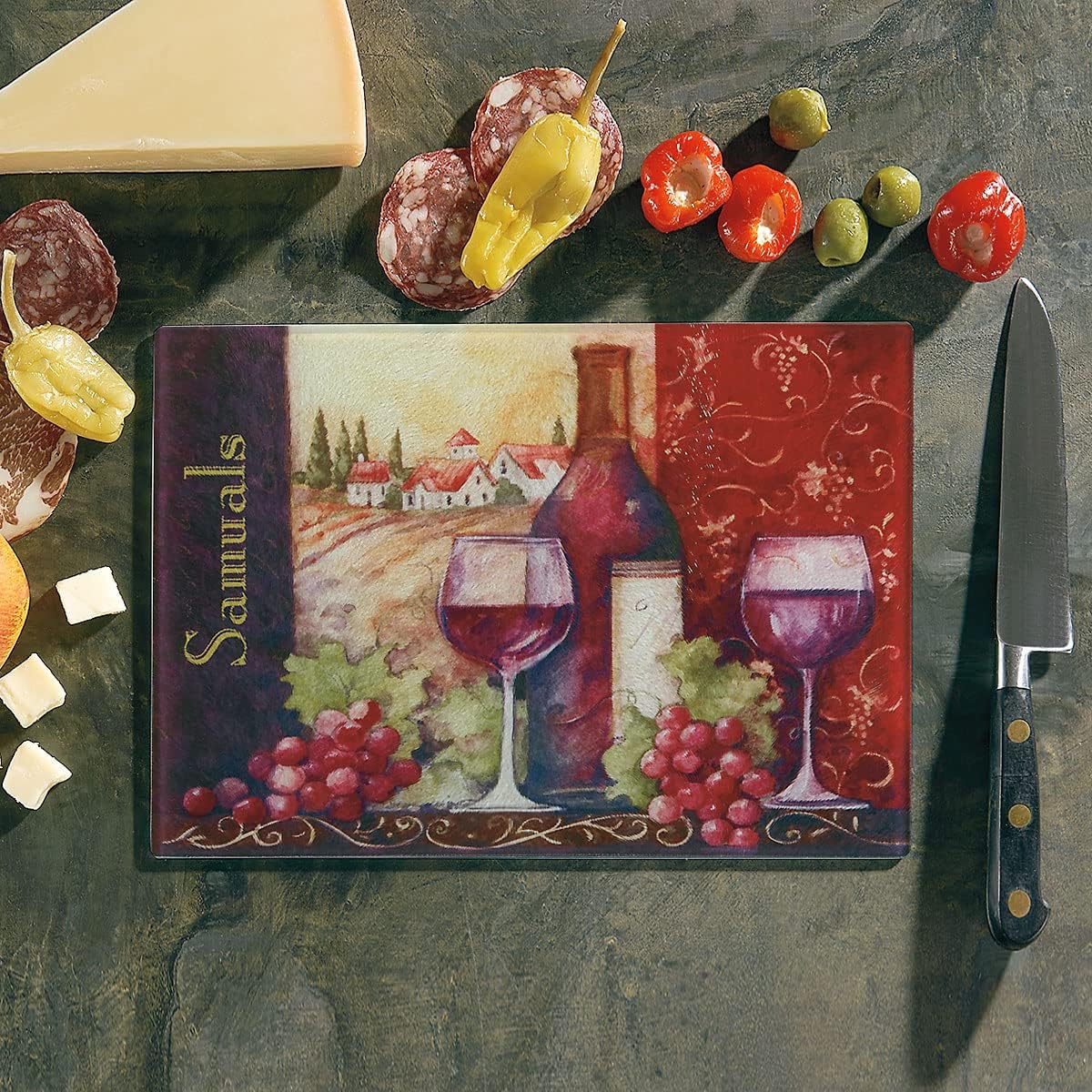 Wine Glass Personalized Cutting Board-Custom Tempered Glass Kitchen Chopping, Carving, Serving, Unique Wedding, Christmas Gifts, Shatter/Heat-Resistant, Add Name, 7-3/4x11-Inches, by Lillian Vernon