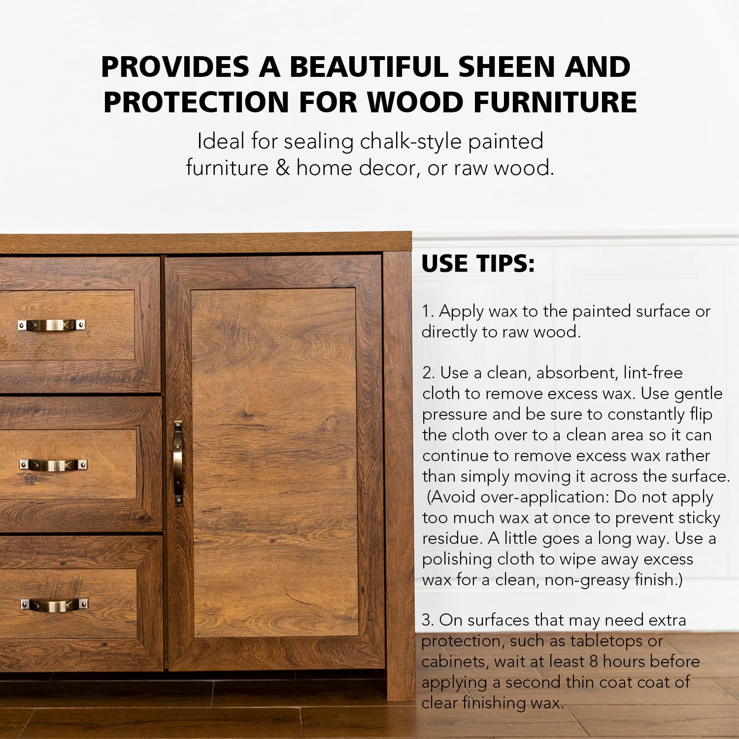 Finishing Wax for Chalk Painted Furniture - Use on interior furniture, cabinets, walls, home decor - Odor-Free, Non-Hazardous - Chalk Paint Wax Sealer - Clear - 100 ml