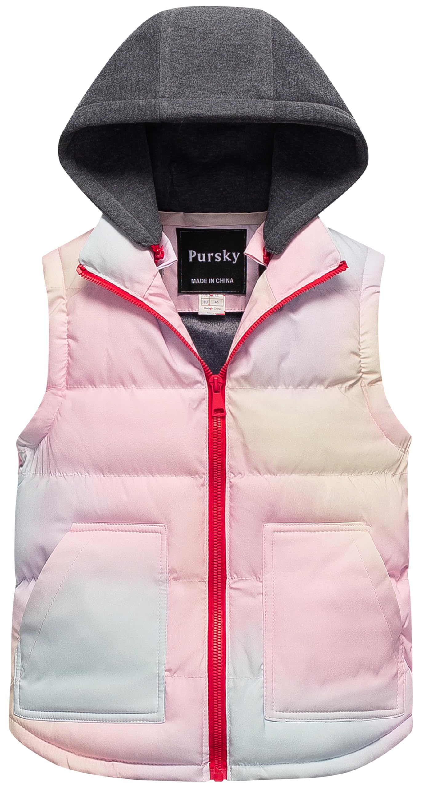 Pursky Girl's and Boy's Warm Puffer Vest Coat Water Resistant Sleeveless Jacket With Detachable Hood for 6-14Y