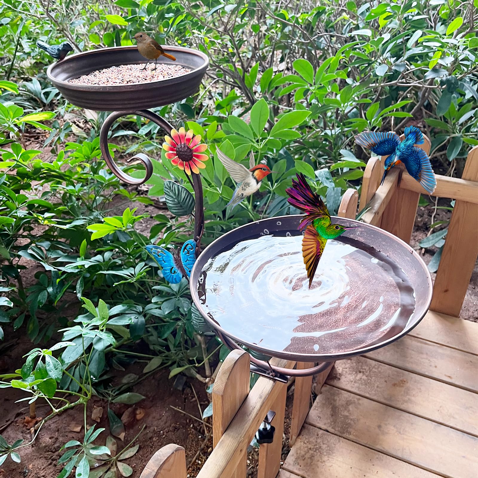 Bird Bath Railing Snapklik.com : Aifeorzo Deck Bird Bath, Metal Birdbath And Feeder For ...