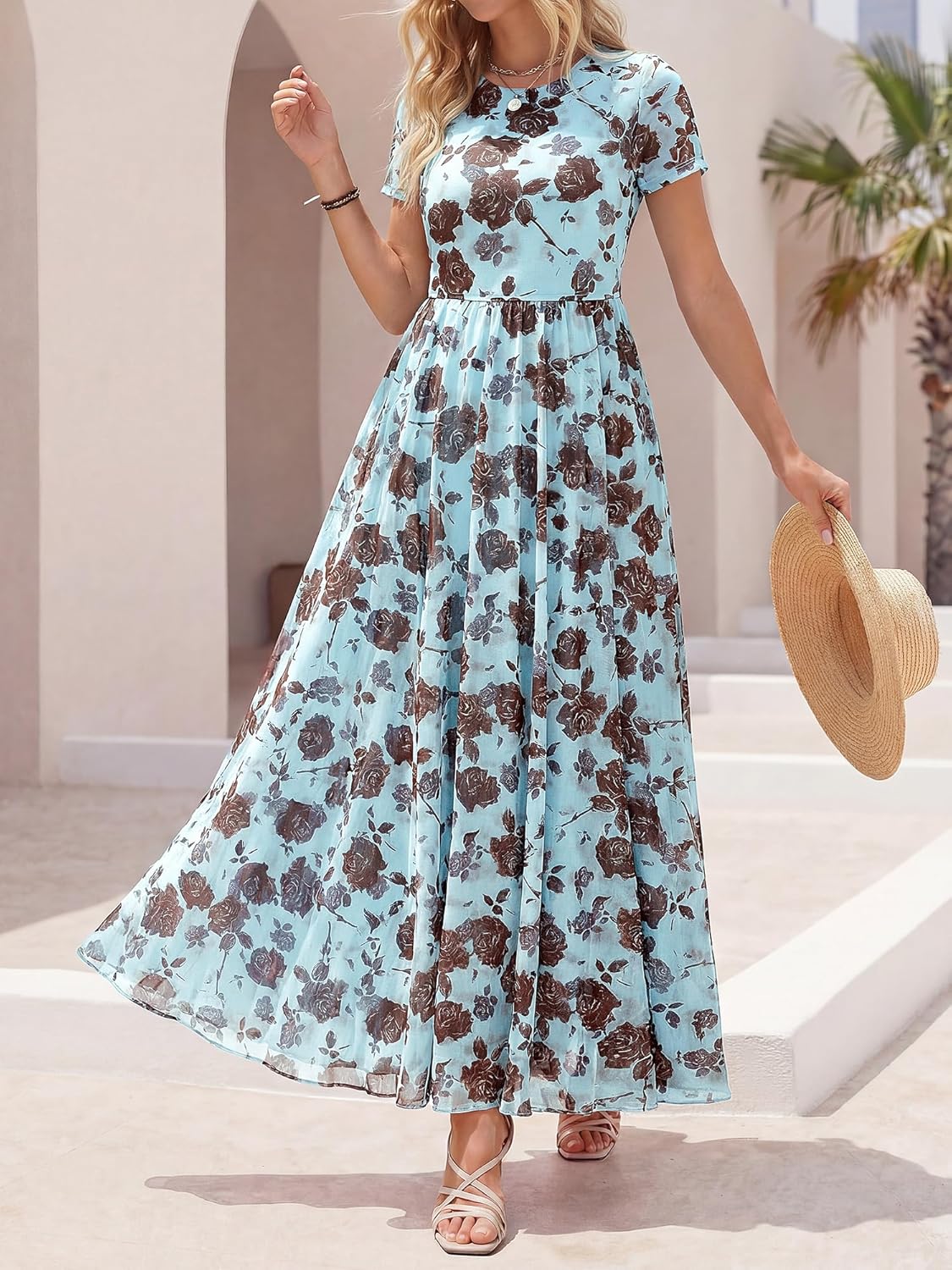 BTFBM Summer Dresses for Women 2026 Formal Short Sleeve Floral Homecoming Dress Maxi Wedding Guest Vacation Outfits - Image 8
