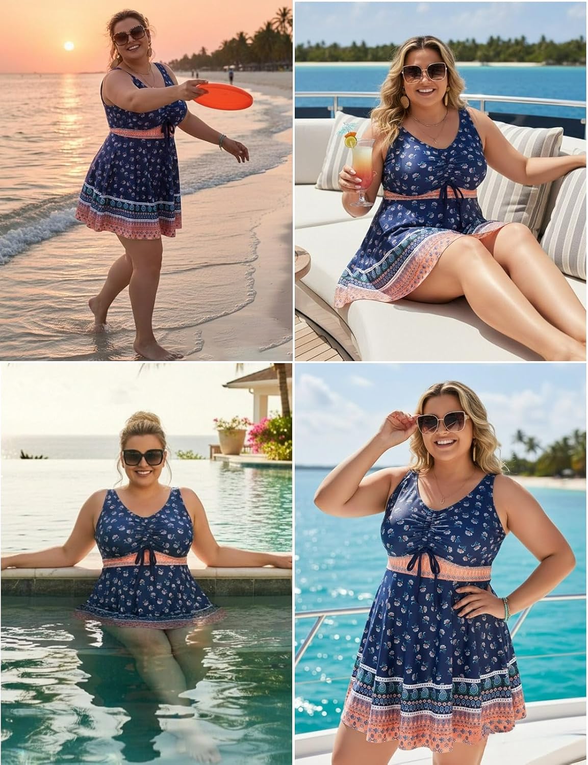 Hanna Nikole Womens Plus Size Tankini Swimdress Two Piece Tummy Control Flowy Swimsuit with Boyshorts - Image 2