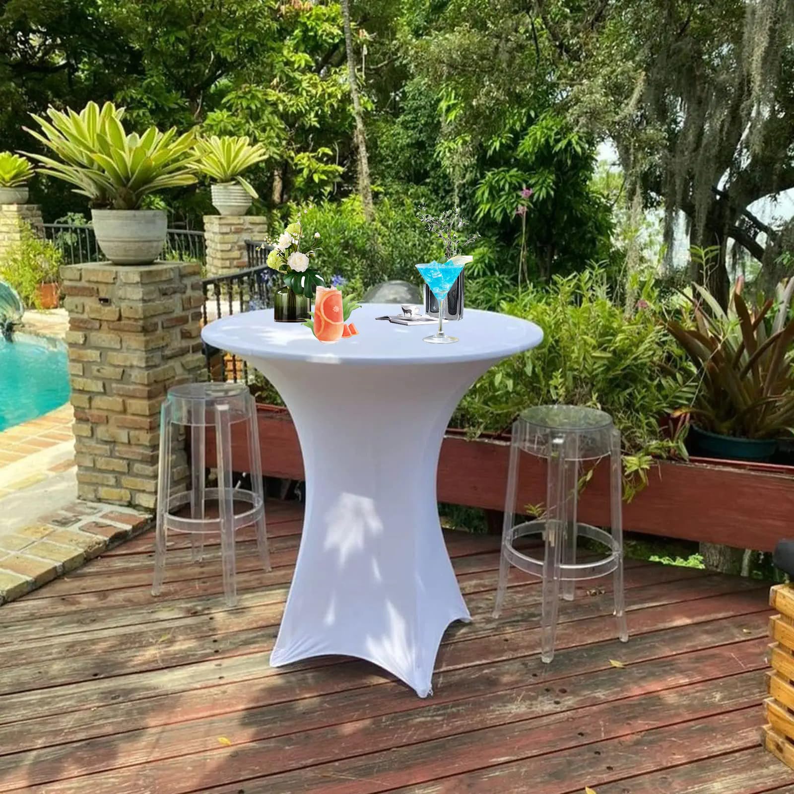 Lot De 3 Housse De Table Haute Extensible Blanche - Pour Table Bistrot Diamètre 80-85 Cm - Renforcée Aux Pieds - Idéal Mariage, Fête, Banquet