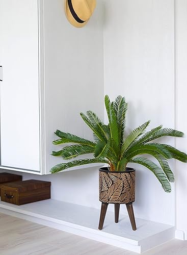 Miniatura 5 de Macetero alto de interior con soporte, diseño de hojas, macizo, vertical con orificio de drenaje, S, BronceGris